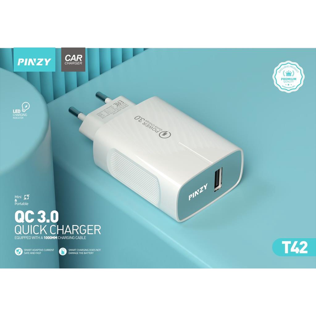 Charger PINZY T42 QuickCharge 3.0 Support Fast Charging &amp; VOOC Free Kabel