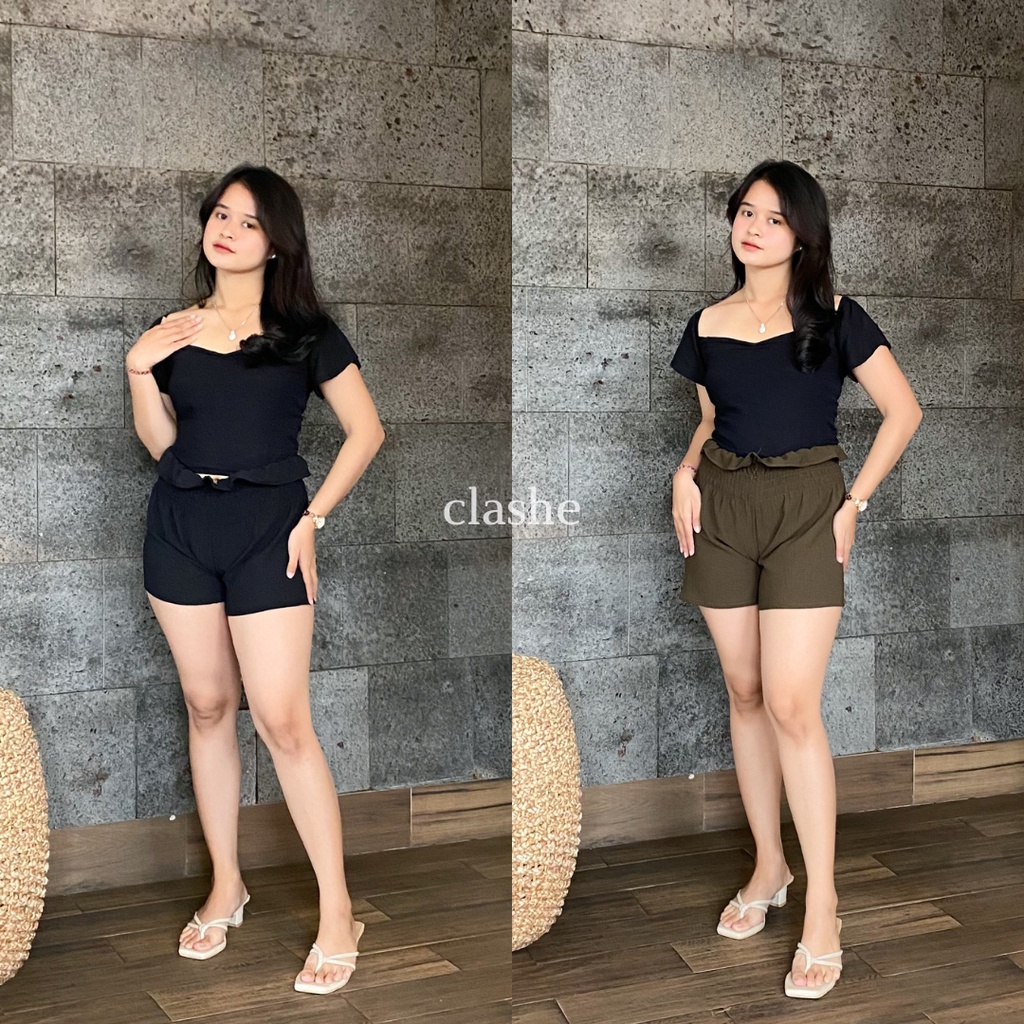 Celana Pendek Kembang Wanita Dewasa Sehari Hari Korean Style Bahan Crincle Airflow Anti Lecek Terbaru Kekinian Vina Pants by Clashe