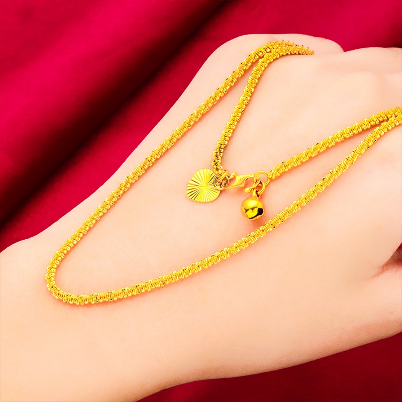 Goldkingdom Perhiasan Fashion Emas Asli Kadar 375Bangkok Aksesoris Ready Stock Pemanjang 70 cm Kalung Caterpillar 28 cm Gelang Kaki