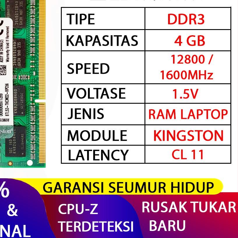 ➽ RAM KINGSTON DDR3 4GB 1600MHZ  ORI RAM LAPTOP DDR3 RAM NB DDR3 ☃