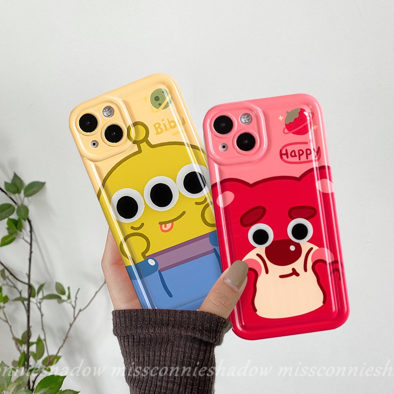 IPHONE Casing Ponsel Pasangan Manyo Beruang Strawberry Lucu Kompatibel Untuk Iphone11 12 13 14 Pro MAX 7Plus XR 6 6S Plus 8Plus X XS MAX Kartun Alien Toy Story Shockproof Airbag Soft TPU Cover