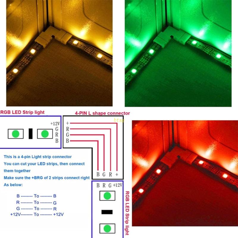 Btsg Untuk LED 10mm- Strip Konektor Sudut Siku Bentuk L 4Pin 10Pack Upgrade