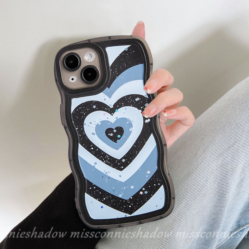 IPHONE Casing Bintang Bling Gradasi Love Heart Kompatibel Untuk Iphone11 7Plus XR 13 11 12 14 Pro Max8 6 14 7 6s Plus X XS Max SE 2020 Lembut Tpu Wavy Edge Back Cover