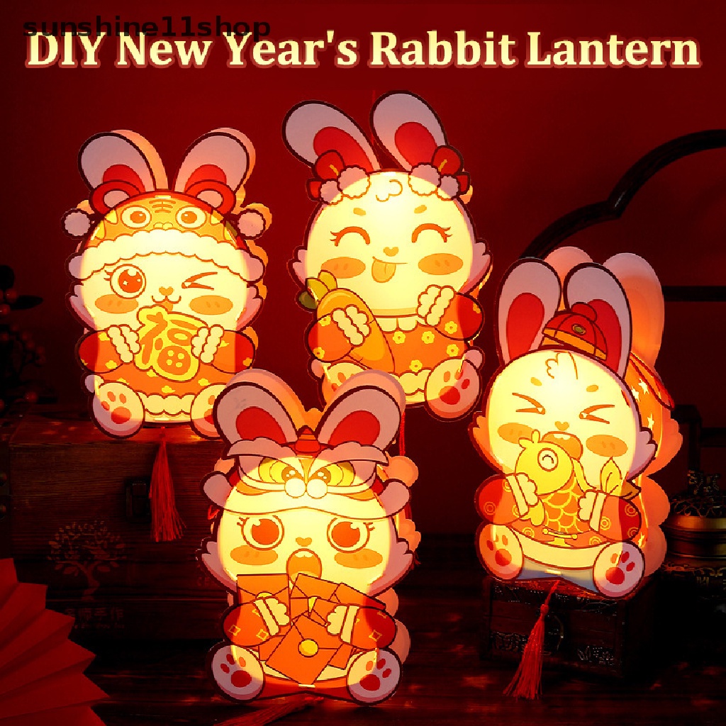 Sho 1Set 2023tahun Kelinci DIY Lentera Gantung DIY Handmade Paper Lantern Paket Bahan Lentera Festival Kelinci Lucu Glowing Perlengkapan Dekorasi N