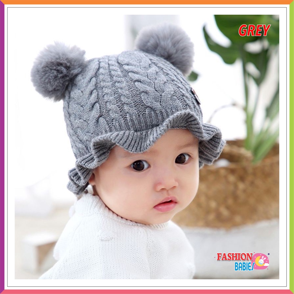 TOPI RAJUT BUCKET POM POM BAYI ❤ Fashionbabies ❤