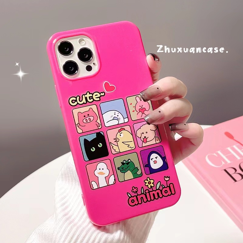 IPHONE Ins Pola Hewan Cocok Untuk Iphone14 14pro 14plus 13 13mini 13pro 13prm iPhone12 7Plus 8Plus Xr XS 13 12mini Pro Max Empat Sudut Casing Ponsel Tahan Guncangan