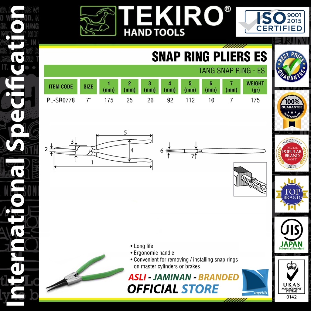 Tang Snap Ring Isi 4 pcs 7&quot; inch EB - IB - ES - IS Bonus Sarung Tangan - Snapring Plier Set TEKIRO