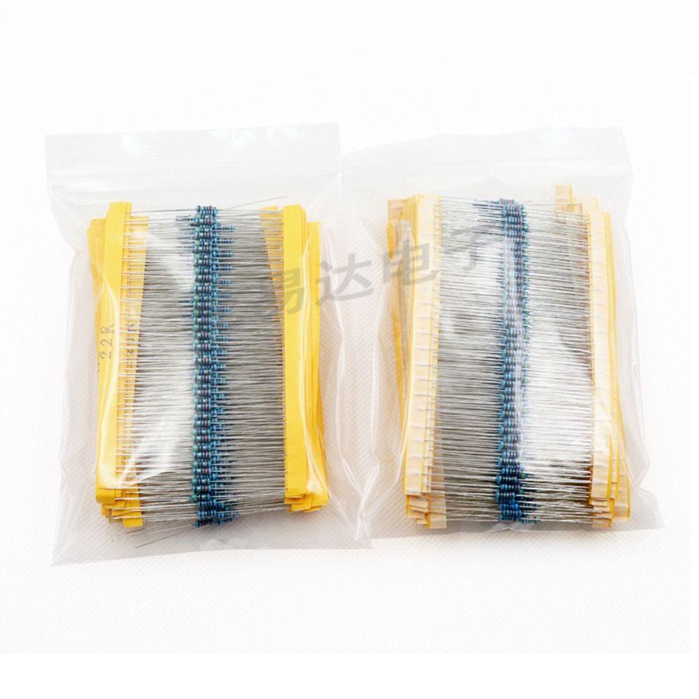 TOP 600pcs /set Resistor Metal 1K 10K 100K 220ohm Metal Film 30jenis 1/4W Komponen Pasif Tahanan