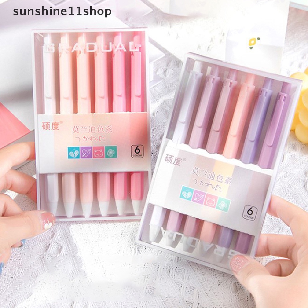 Sho 6Pcs/Set Lucu Morandi Warna Tekan Gel Pen ST Nib 0.5mm Hitam Tinta Kantor Sig Pen Mahasiswa Kawaii Alat Tulis Wrig Perlengkapan N