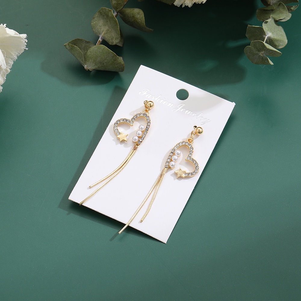 Anting Tusuk Emas Untuk Wanita Elegan Berongga Hati Drop Rumbai Earring Fashion Aksesoris Perhiasan