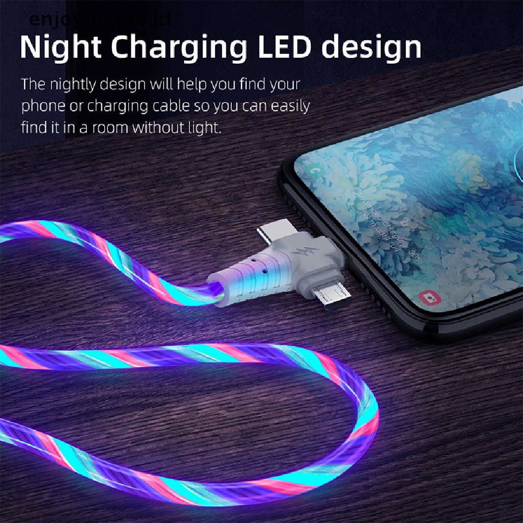 IPHONE [Rready Stock] Kabel 3in1 Micro USB Tipe C Untuk Iphone13 12 11 Huawei Samsung led lighg (ID)