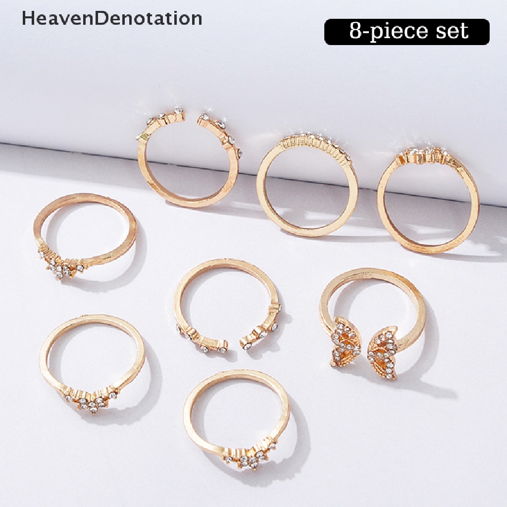 [HeavenDenotation] 8pcs/set Bohemian Kupu-Kupu Cincin Set Untuk Wanita Fashion Temperamen Berlian Bertatahkan Bunga Buku Jari Cincin Perempuan Pesona Perhiasan Hadiah HDV