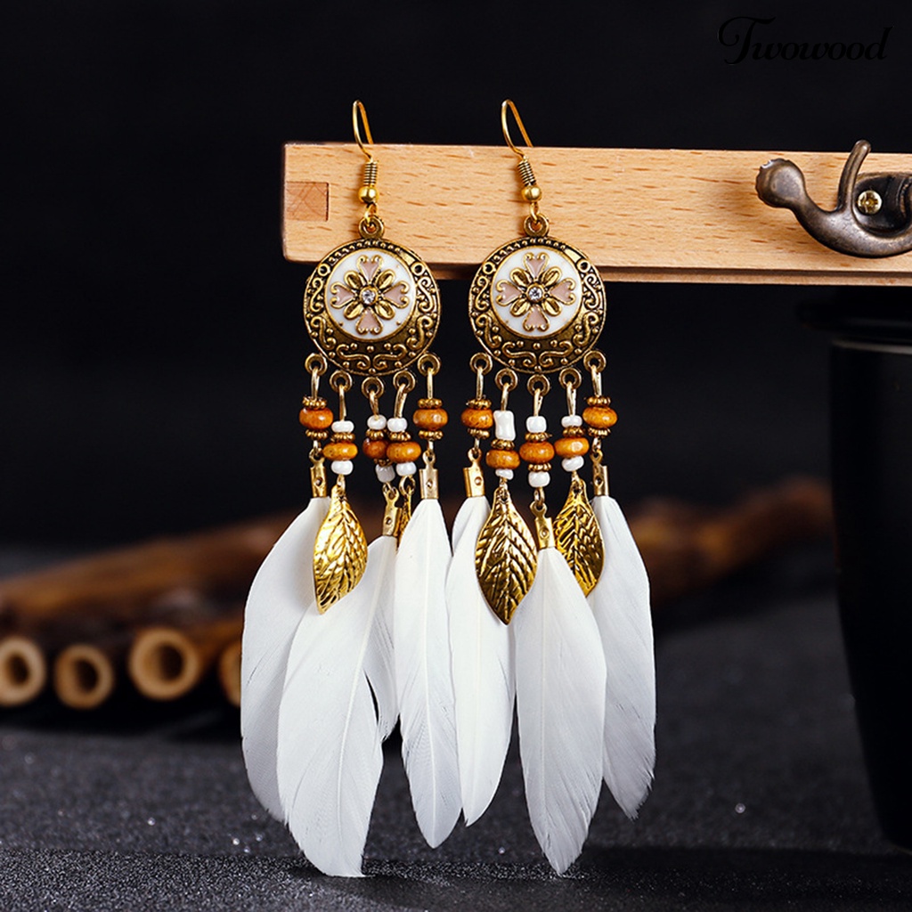 Twowood 2Pcs Menjuntai Anting Bulat Desain Unik Trendi Eye-catching Halus Hadiah Hari Valentine Logam Panjang Bulu Lady Earrings Aksesoris Pesta