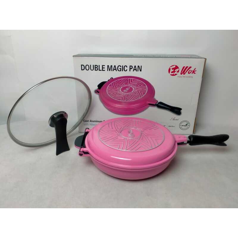 Moegen Ez Wok Double Pan Series 32cm With Glass Lid