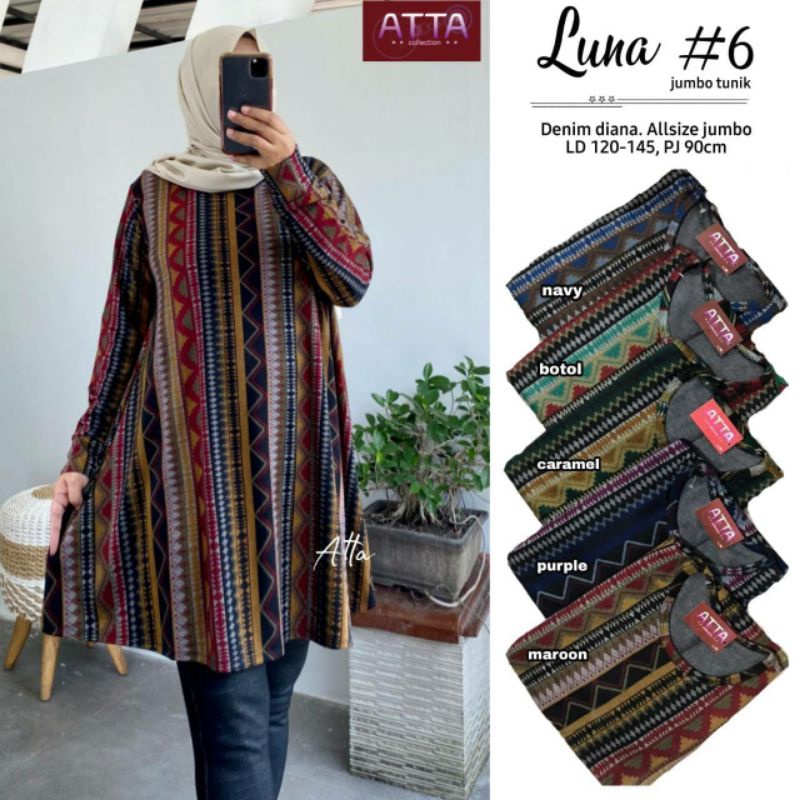 COD | LUNA JUMBO TUNIK ORI MURAH BAHAN DENIM BAJU JUMBO