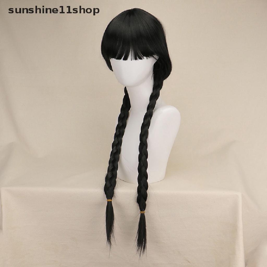 Sho Wednesday The Addams Family Cosplay Wig Rambut Kepang Hitam Panjang Dengan Poni Wig N