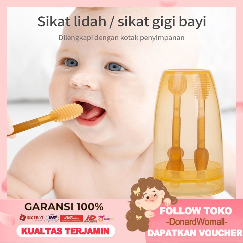 Sikat Lidah Bayi 2in1 Sikat Gigi Silikon Perawatan Mulut Bayi 0 hingga 1 setengah tahun bayi mencuci mulut dan lidah artefak pelapis