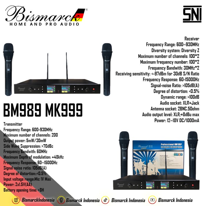 Profesional Microphone Wireless BM989 MK999