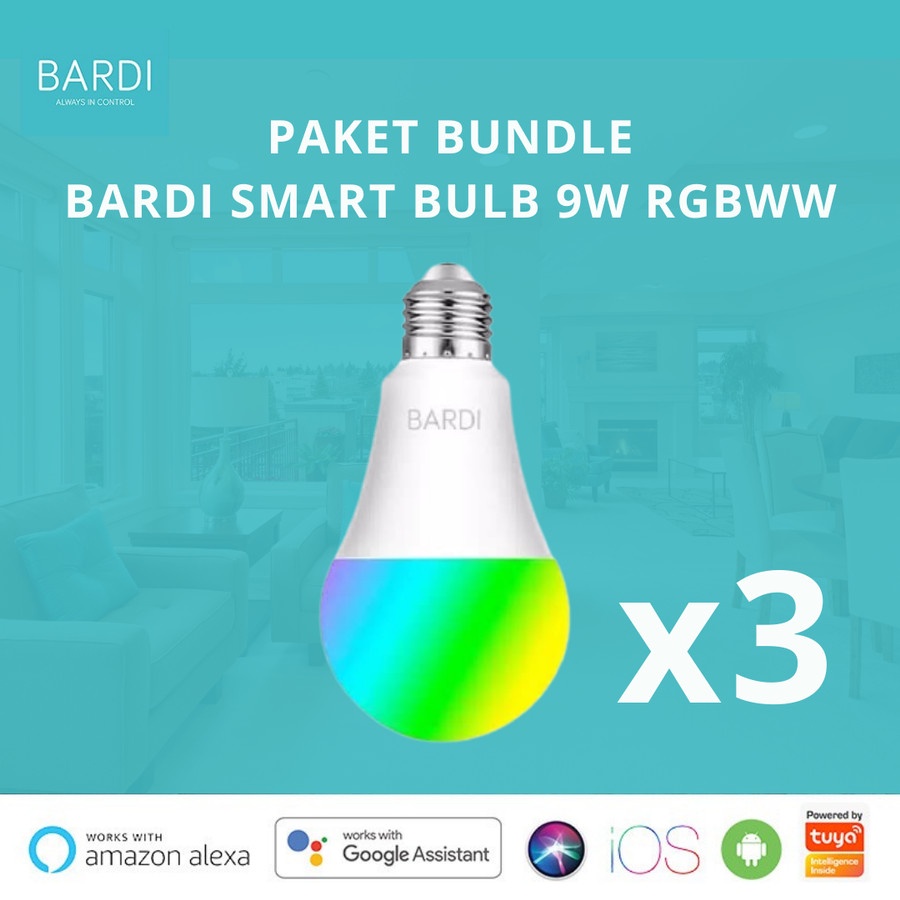 [3 PCS] BARDI Smart LED Light Bulb RGB+ WW 9W Wifi Wireless IoT Home Paket Bundle Lampu BARDI Murah