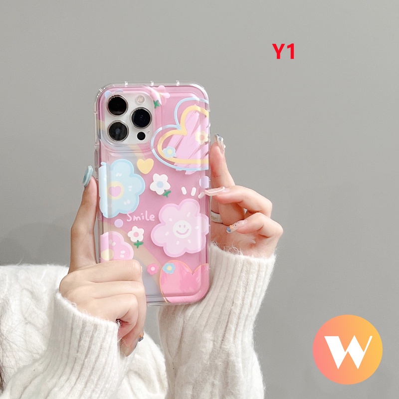 Smile Lucu Airbag Shockproof Case Untuk Realme C25 C33 C15 C21Y C35 C3 C25Y C12 C1 C20 C25s C11 Realme 6i 5 5i 5s C20A C11 2021 C2 Ins Korea Watercolor Flower Soft Tpu Back Cover