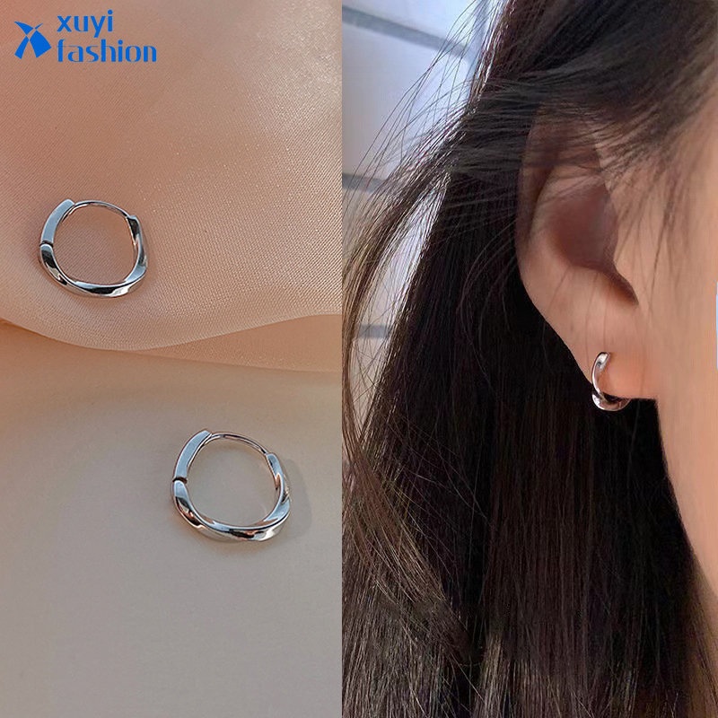 Anting Hoop Perak Fashion Untuk Wanita Pria Twist Earing Friend Aksesoris Fashion Perhiasan