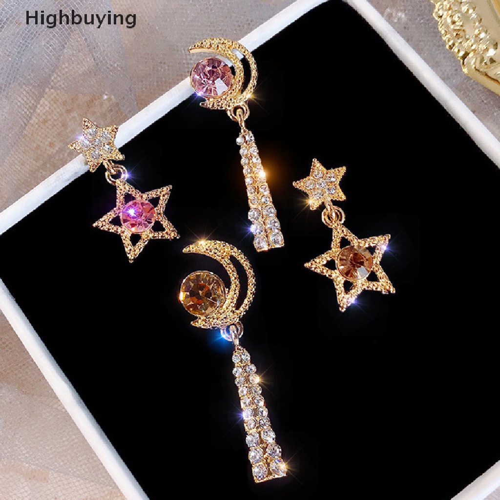 Hbid Fashion Kristal Asimetris Bintang Bulan Drop Menjuntai Anting Pernyataan Perhiasan Hadiah Glory