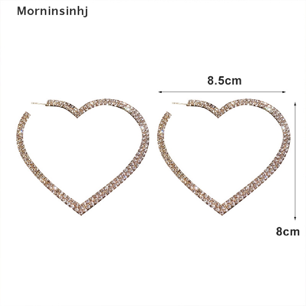 Mornin Fashion Hati Besar Anting Hoop Kristal Untuk Wanita Geometris Berlian Imitasi Earrings id