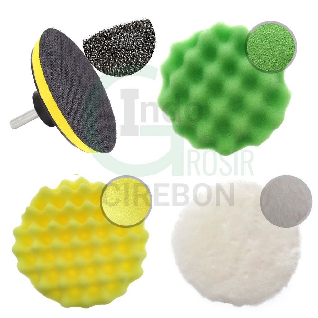 Busa Poles 3 4 5 Inch Set 10 PCS Sponge Polishing 3&quot; 4&quot; 5&quot; Pembersih Lap Mobil Motor Wool Sanding Pad Adaptor M10 M14 LUMOS ART