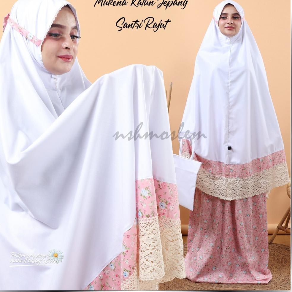 LANGSUNG ATC [𝓷𝓼𝓱] Mukena Dewasa Katun Jepang Santri Variasi Putih Renda Rajut (Banyak Pilihan Motif