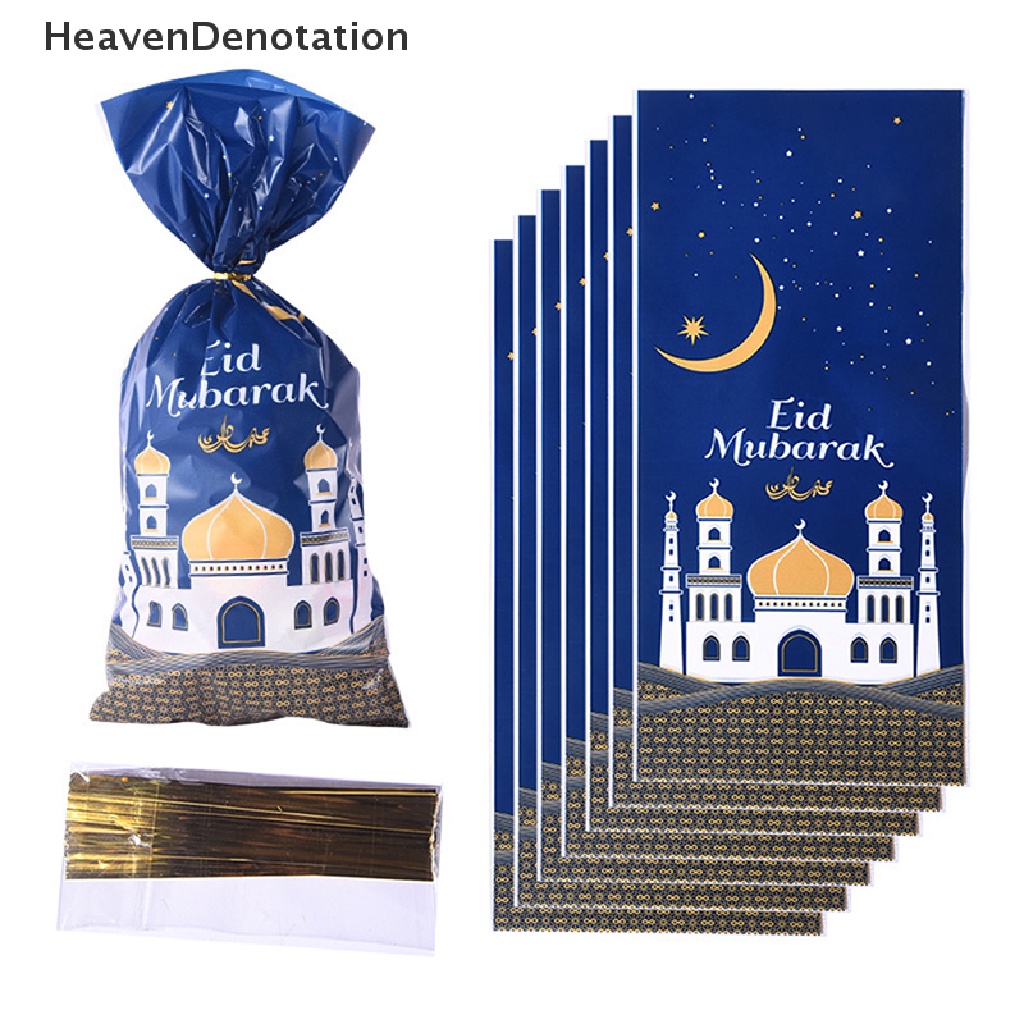 [HeavenDenotation] 50pcs Kantong Bingkisan Eid Mubarak Plastik OPP Permen Cookie Bag Ramadan Kareem Decor HDV