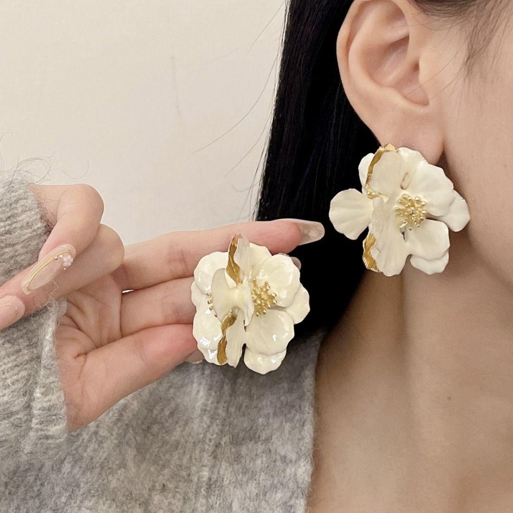 Mxbeauty Anting Bunga Besar Minoritas Manis Pesta Gaya Pengadilan Temperamen Tembaga Gaya Korea Perhiasan