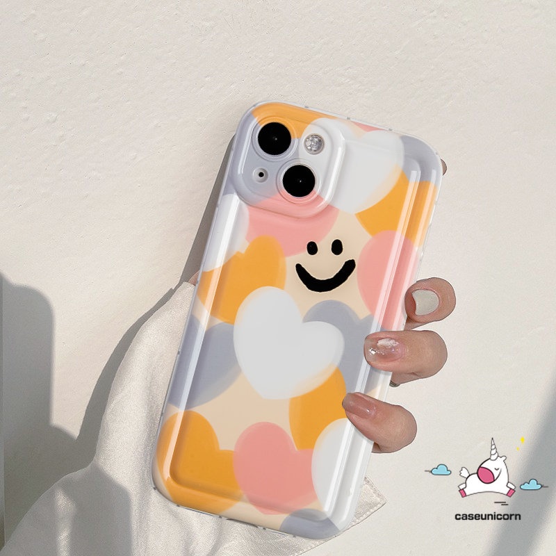 IPHONE Case Pelindung Kamera Kompatibel Untuk Iphone6 6S 7 8 Plus 11 14 13 12 Pro MAX XR X XS MAX Kartun Smiley Warna-Warni Cinta Hati Lembut TPU Silicon Shockproof Airbag Penutup Belakang