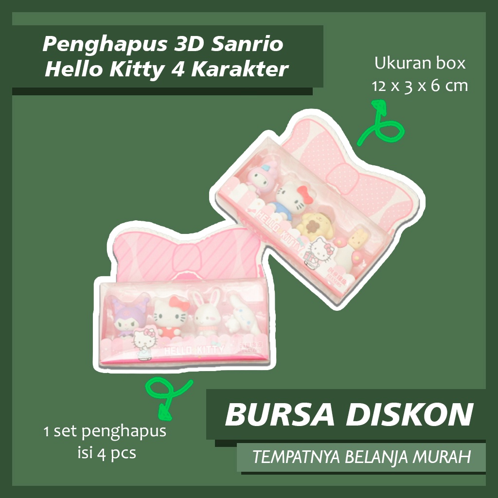 

Penghapus 3D Sanrio Hello Kitty 4 Karakter Eraser Setip Stip Hapusan