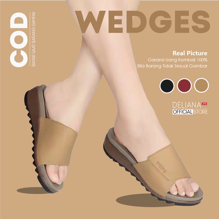 Sandal Sendal Wedges Heels Slop Ibu Ibu2 Kondangan Wanita Cewek - C001 - Moka, 40