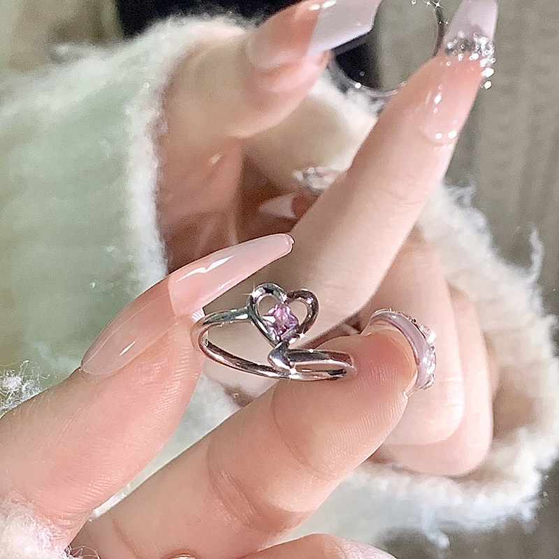 Cincin Berlian Imitasi Hati Bahan Alloy Fashion Untuk Wanita