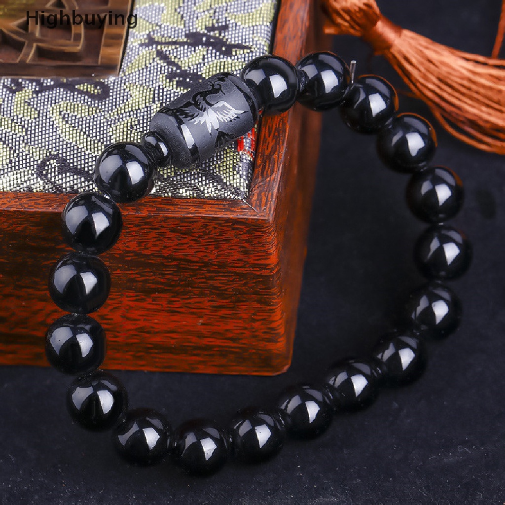 Hbid Hitam Obsidian Naga Phoenix Beads Pasangan Pecinta Bangle Gelang Perhiasan Hadiah Glory