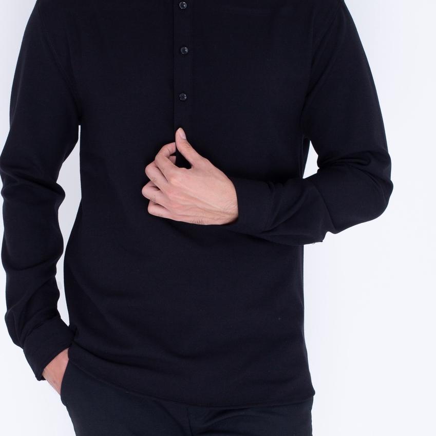 ◘ Koko Kurta Pria Panjang Hitam - Baju Muslim Pria Lengan Panjang Hitam - Kemeja Pria Lengan Panjang