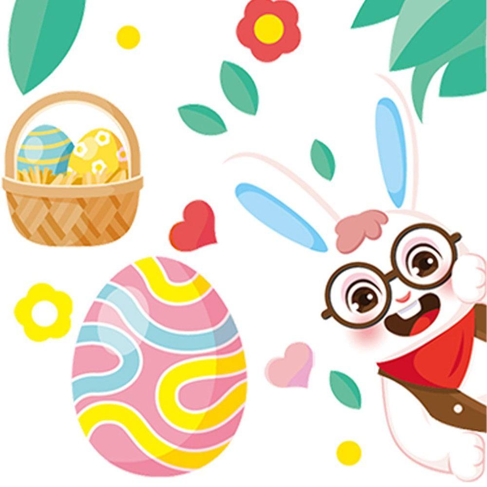 Nanas 1set Easter Rabbit Static Sticker Removable Perlengkapan Festival Jendela Toko Tempel Telur Ayam