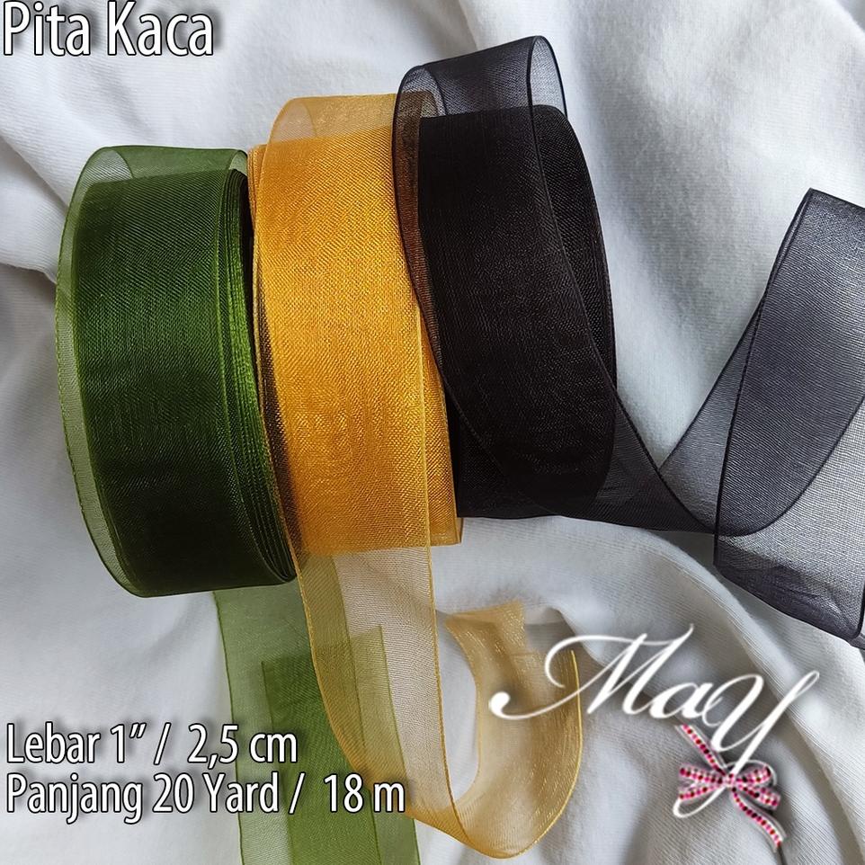 

D39 Roll Pita Kaca Transparan Organza Organdi tipis lebar 0,5" (1,27 cm) & 1" (2,5 cm) panjang 20 yard/18 meter PROMO MURAH ⇺