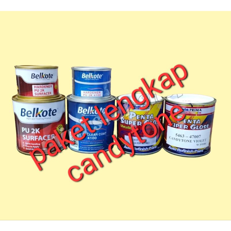 Cat Paket Lengkap Penta Oto Super Gloss Candytone Nc Pu Polyurethane - Candy Merah Biru Hitam Pink Orange Kuning Hijau Violet  ungu dll