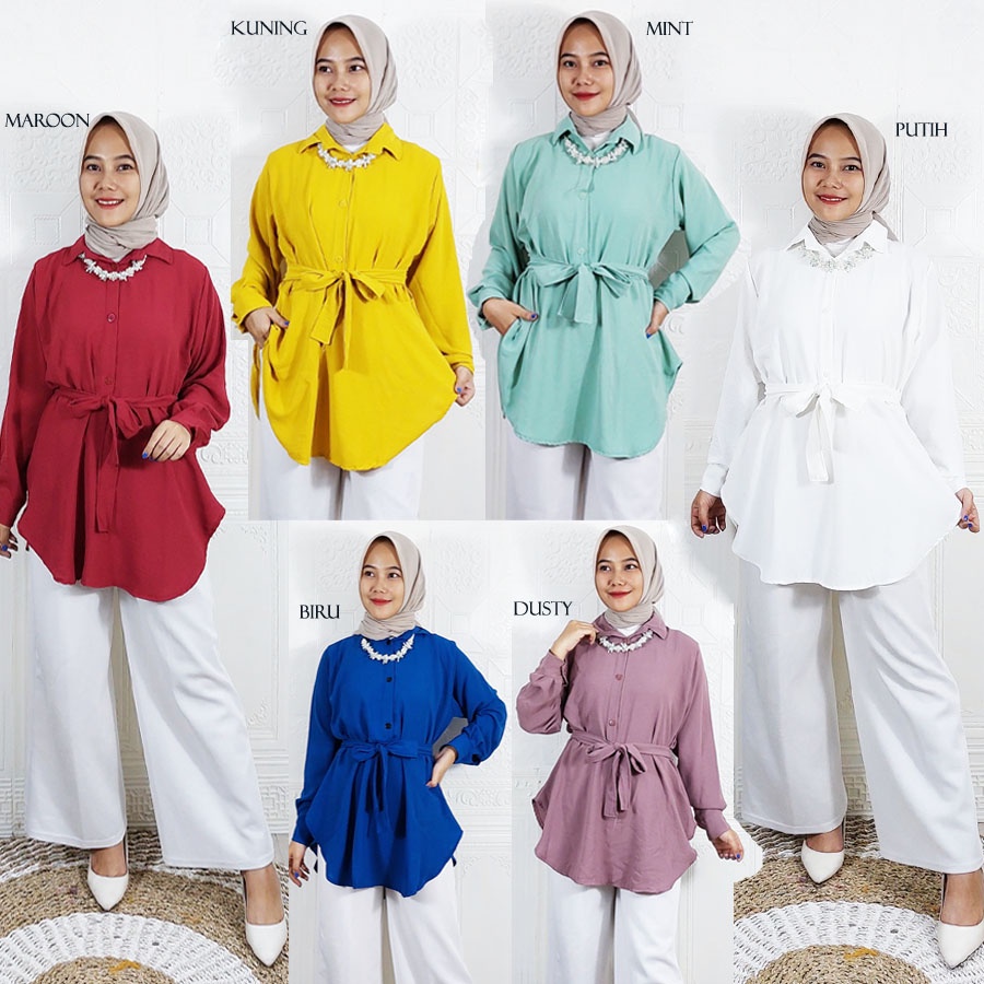 CARLINA SALIARA CRINGKLE AIRFLOW BLOUSE KEMEJA WANITA LENGAN PANJANG FREE GESPER