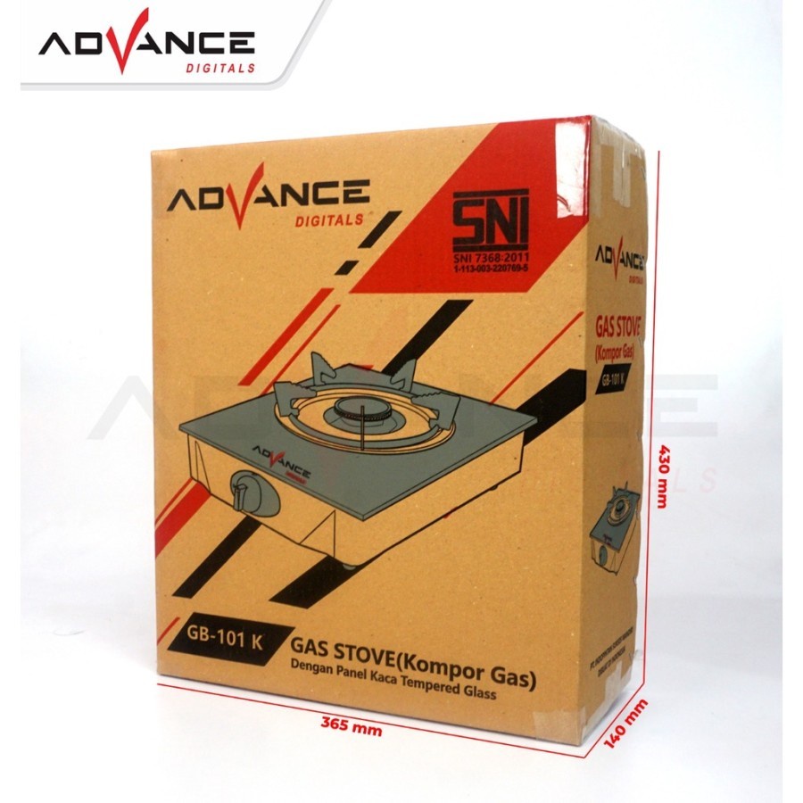 Advance Kompor Gas Kaca 1 Tungku GB101K Api Biru Premium Quality / Kompor Tempered Glass