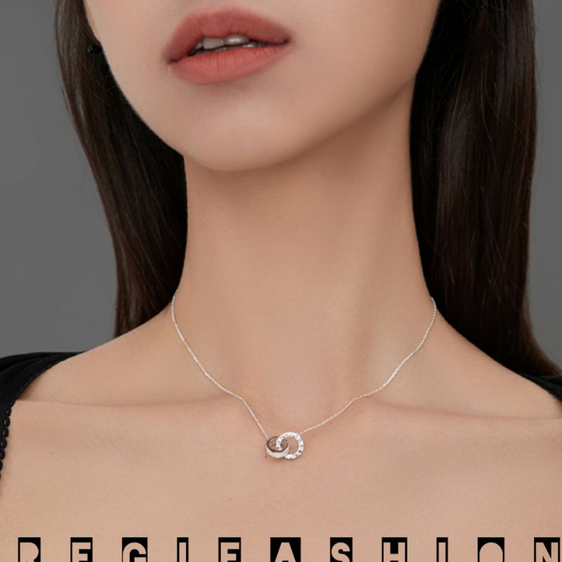 { COD } Kalung Titanium Wanita Korea Emas Lapis 18K Kalung Wanita Liontin Ring Permata Tanam Kalung Wanita Anti Karat Tidak Luntur