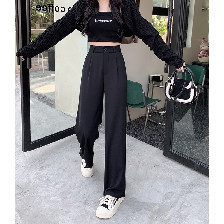 celana hitam-celana korea kulot panjang-celana hitam cewek kekinian highwaist