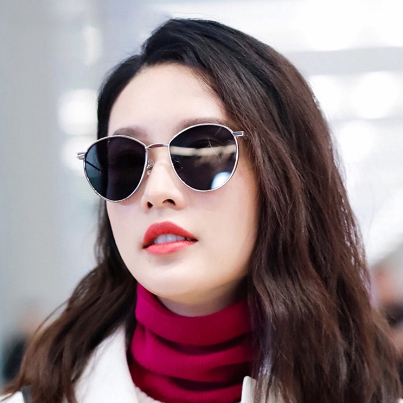 (YUZHU) Kacamata Hitam Bingkai Bulat Metal Gaya Retro Warna Permen UV400 Sunglasses Untuk Wanita/Pria