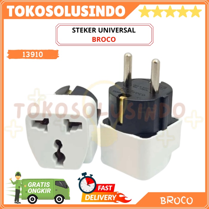 Over Steker Universal BROCO 13910  Multi Adaptor Plug, Colokan Sambungan Kaki 3 ke Kaki 2, Colokan L