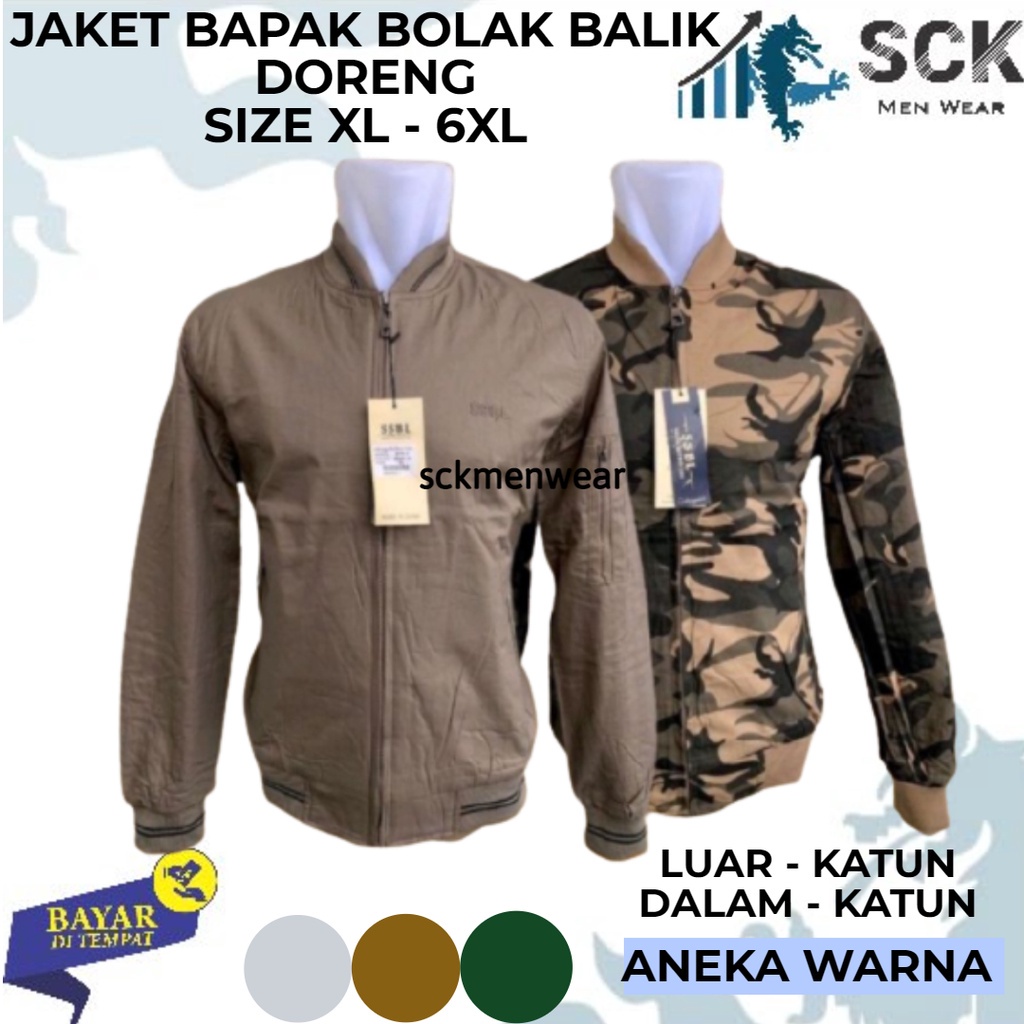 Jaket Pria SSBL DORENG 8707 8701 Katun Bolak Balik Krah Boomber / Pakaian Loreng  Cowok  size 4XL-6XL (JUMBO) - sckmenwear GROSIR