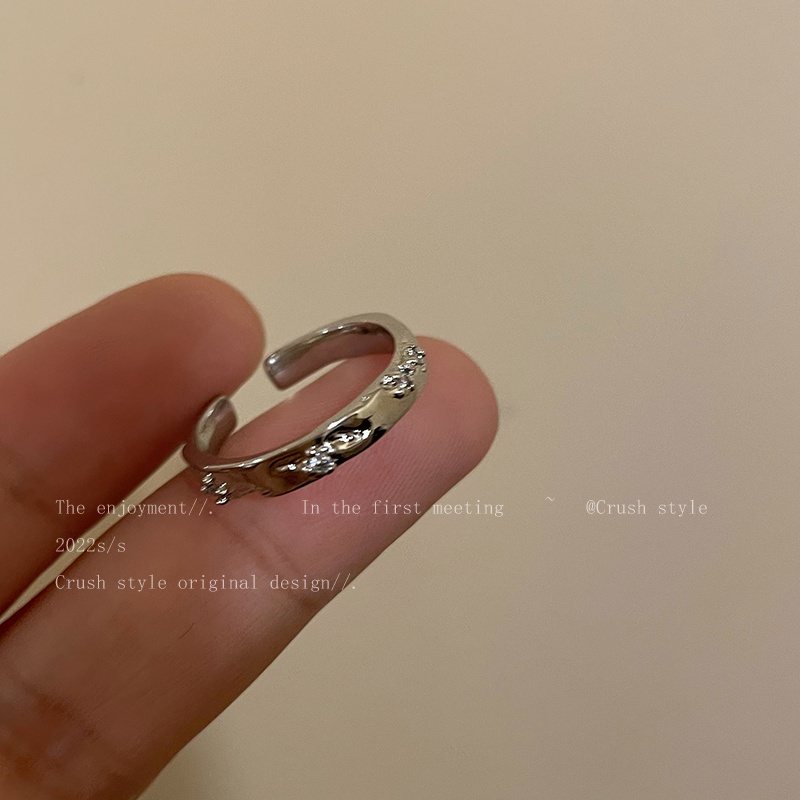 AY(CN) Cincin Simple Kristal Tepi Sempit Fashion Perak Polos Open Ring Untuk Aksesoris Perhiasan Wanita