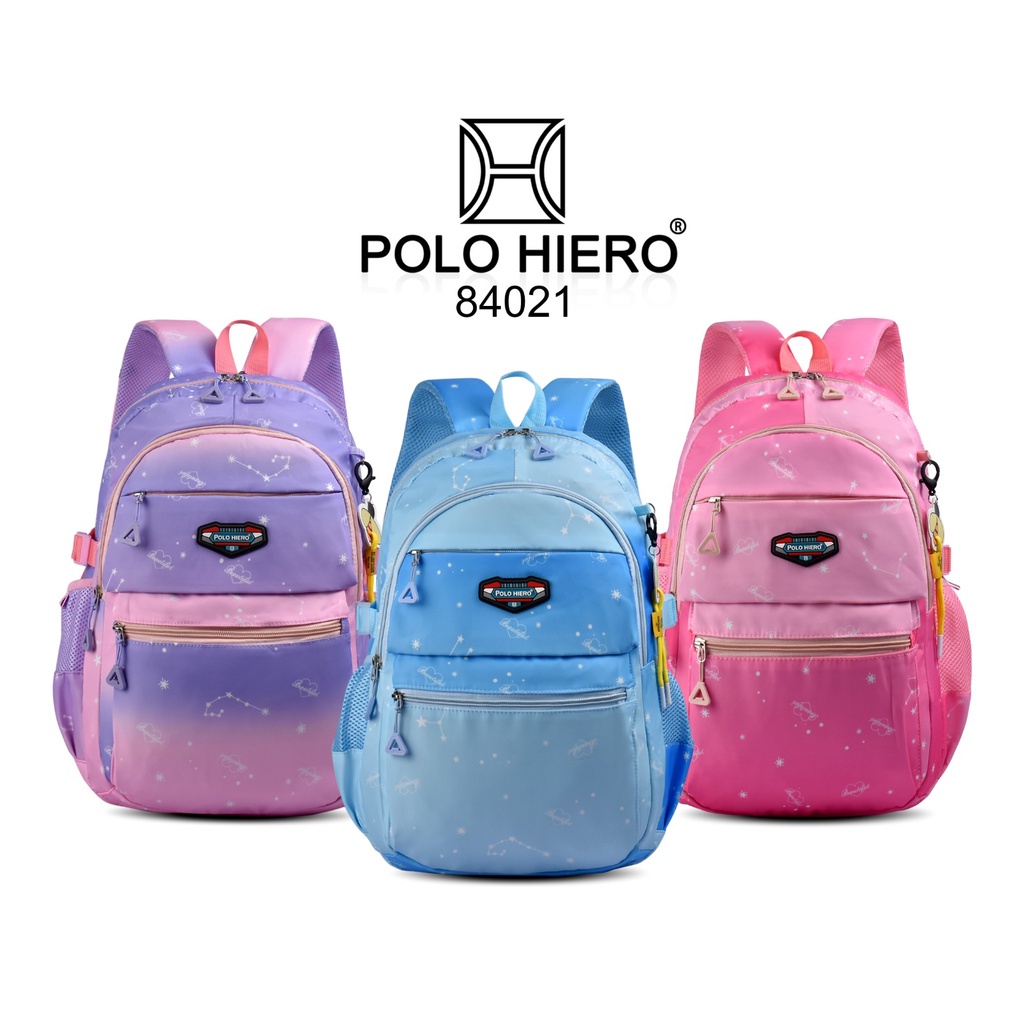 Tas Polo Hiero 84021 Tas Sekolah Wanita Ransel Anak Fashion Pelangi