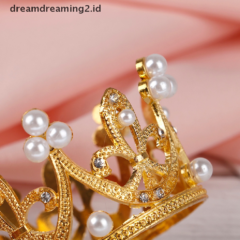 (dream) Mini Gold Crown Princess Topper Kristal Mutiara Tiara Rambut Valene Hadiah Hari.